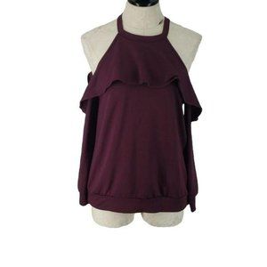Hippie Chic Isabela Women's Burgundy Cold Shoulder Sweater‎ Size Small